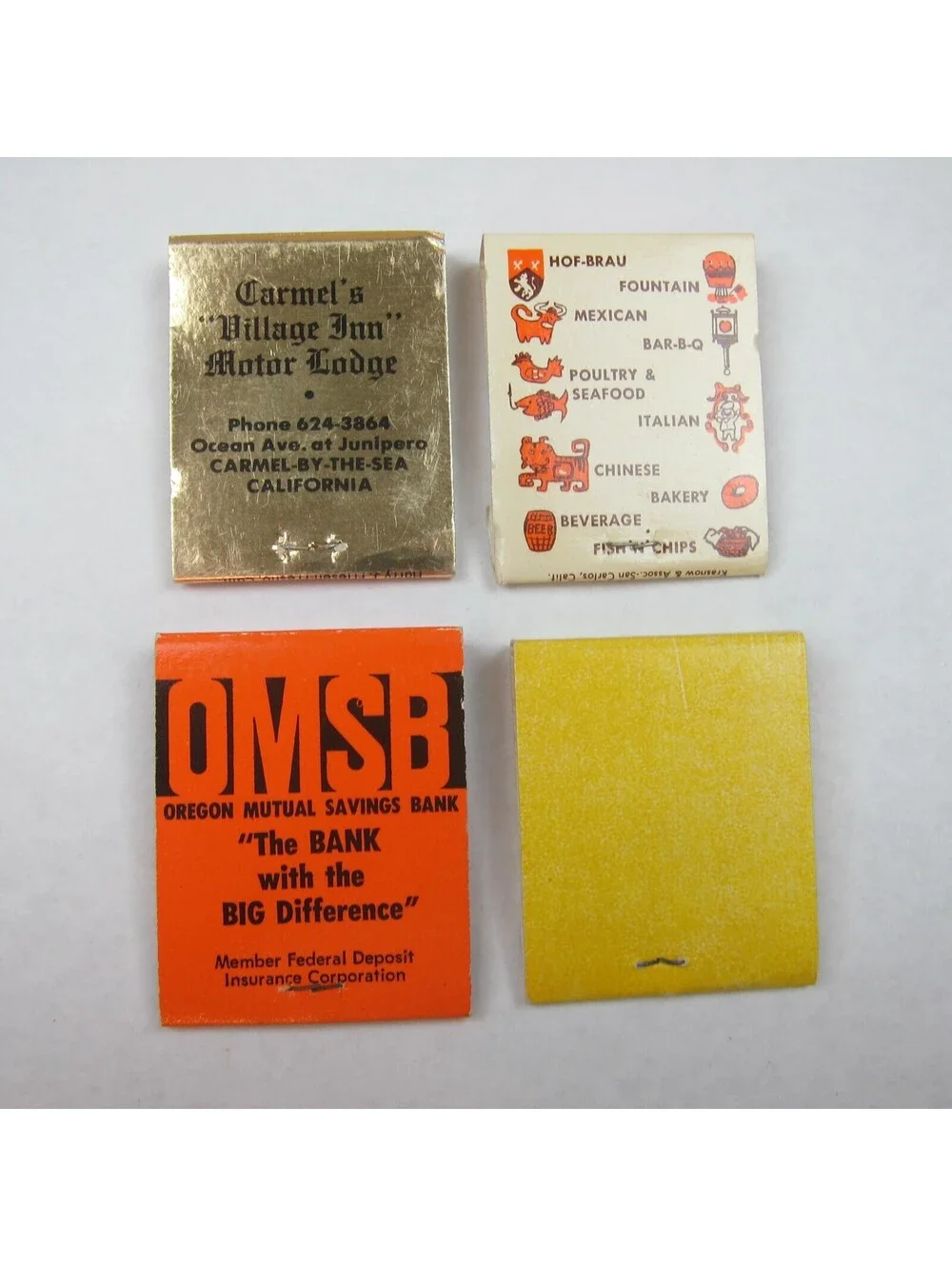 4 Matchbook Covers Village Inn Menu Tree California Oregon Mutual Savings Bank